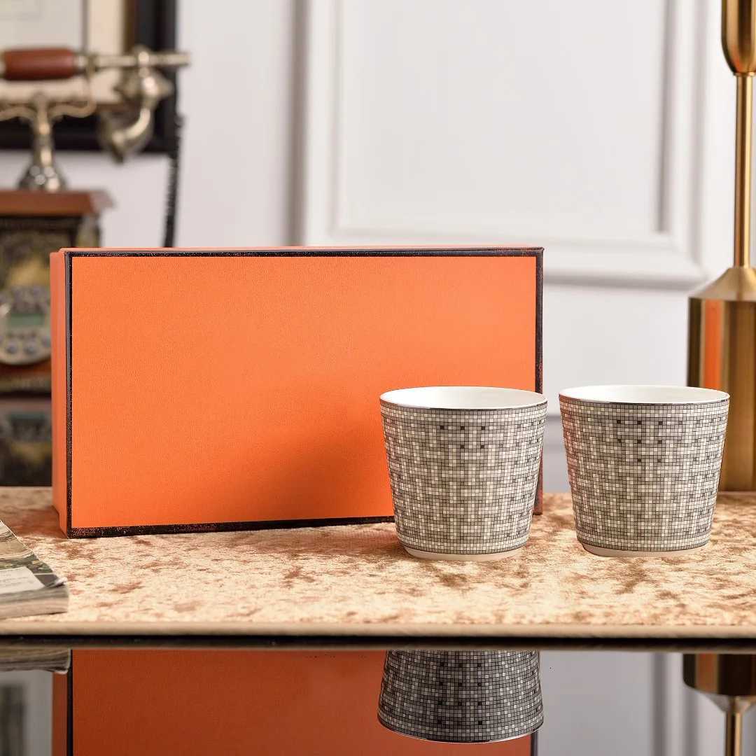 Luxury 2025 New H Family Scepter Series Coffee Cup 250ml Mosaic Handheld Couples Cup Family Breakfast Milk Cup Y250913