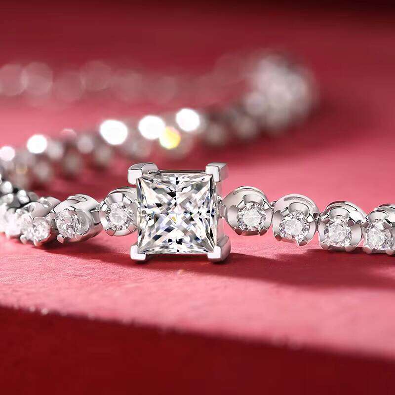 Sterling Gold Plated Chain 1ct Baguette Square Dia Moissanite Sier Link Classic Bracelet