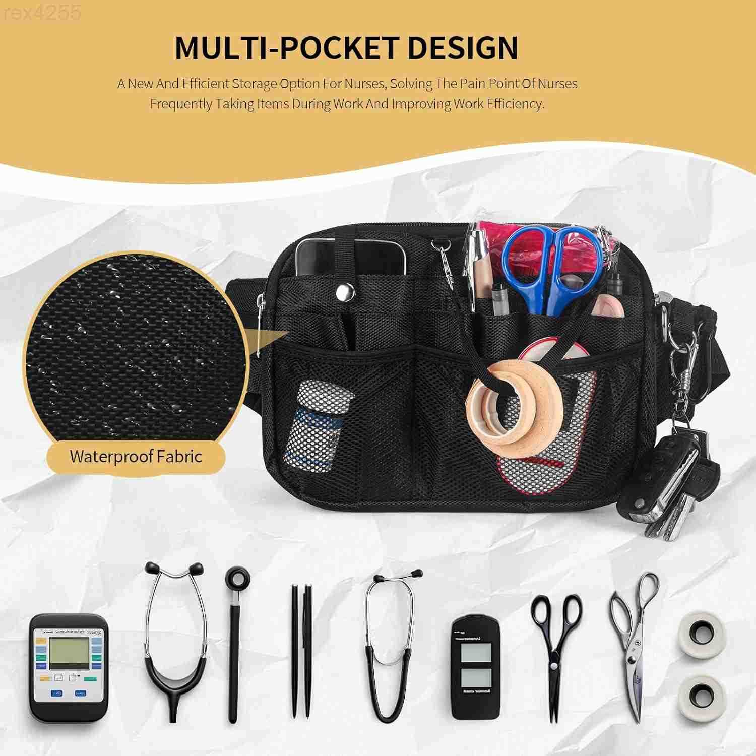 Fanny Pack with Stethoscope Holder Medical Bag Pocket Organizer Utility Pack for Work Tools Vet Tech and Teacher Tool Belt BlackW250912