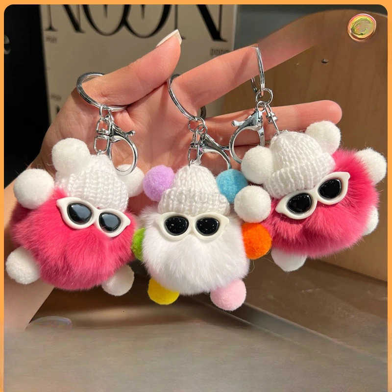 Mini Rex Rabbit Fluffy Key Chains Pom Pon Trinket Hanging Decoration Plush Animal Doll Bag Pendant Auto Keyring Lovely Presents M250912