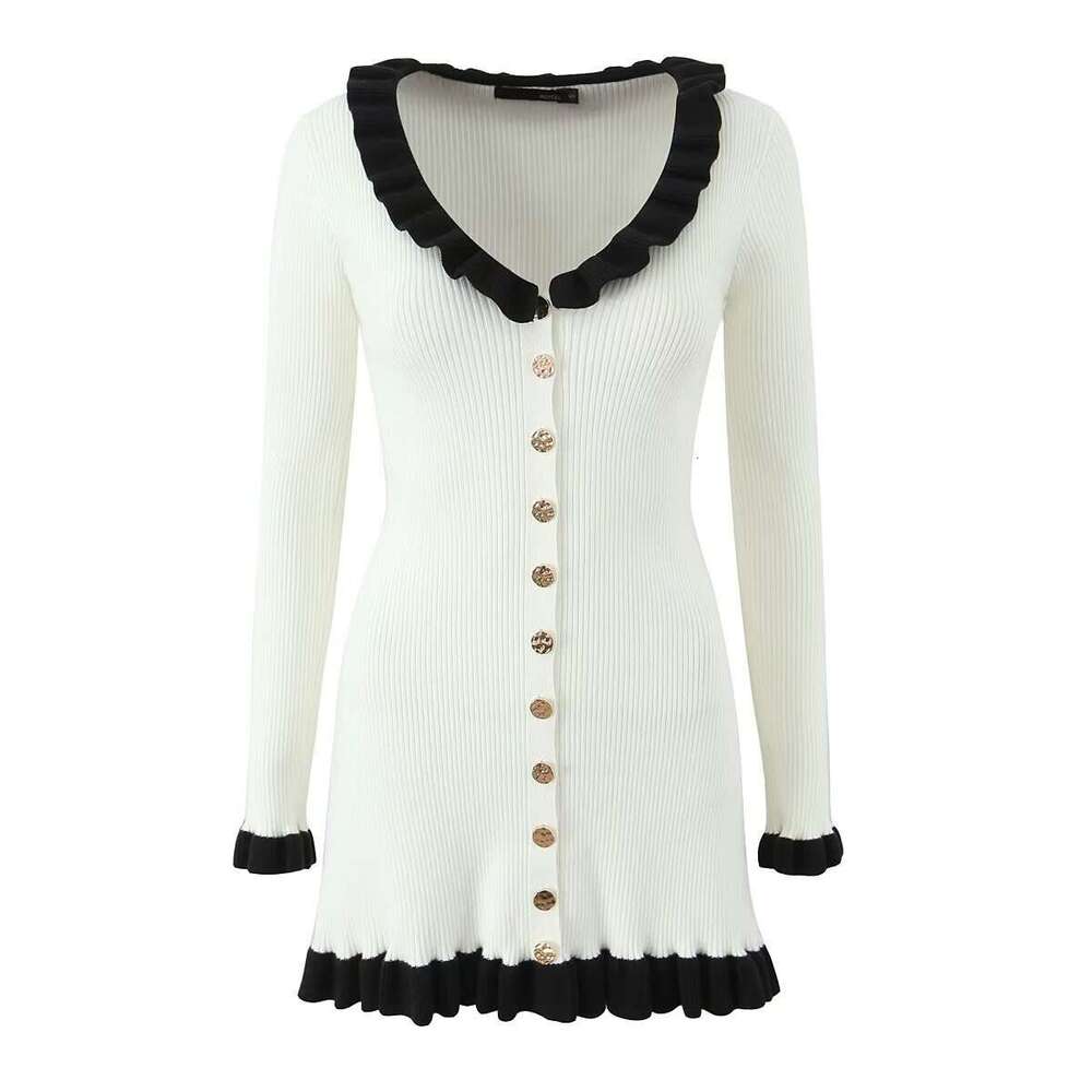 DHEssentials INS2025 New Fashionable Elegant Women's French Hepburn Ruffle Collar Little Chanel Style Dress