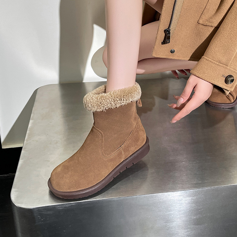 Winter Matte cowhide leather Thickened Insulated Snow Boots Wool-Lined Fleece-Lined Short Boots