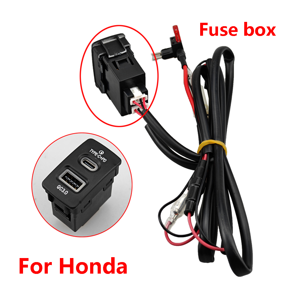 1 Fast Charging Car Charger USB QC3.0 And Type C PD Interface Fuse Suitable For Old Honda