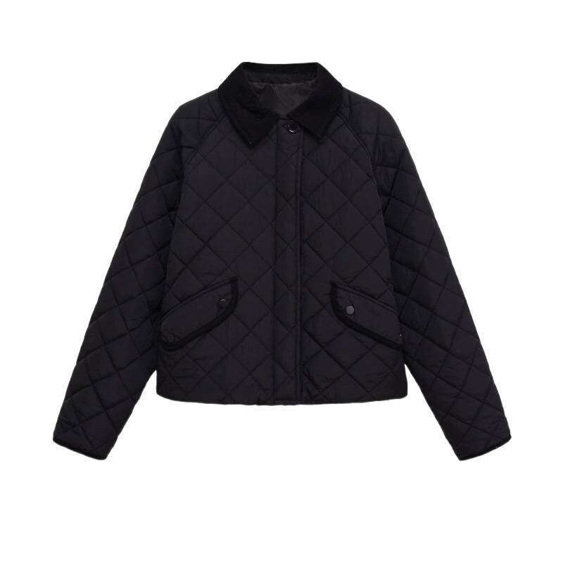 DHEssentials 2025 Autumn Women's Fashion Elegant Solid Color Quilted Plaid Long Sleeve Cotton Jacket 0677480