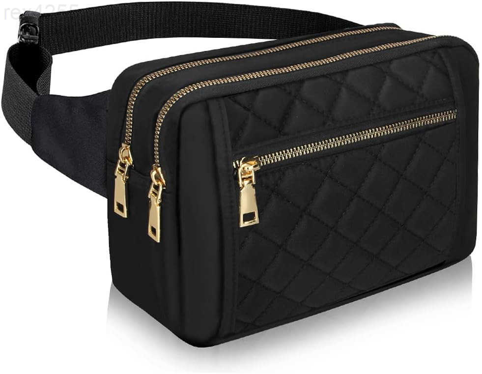 Large Black Fanny Packs for Women Cross Body Waist Bag Nylon Fashionable Fanny Pack Designer Workout Hiking Waist Pack Running Travel Gym Pretty Zippe