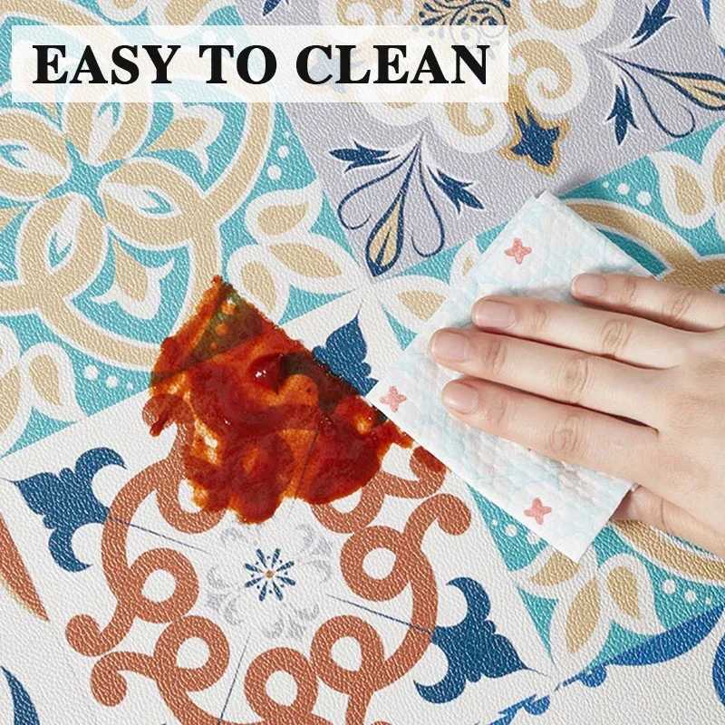 Kitchen Carpet Nonslip Waterproof Oilproof Floor Mat Retro Geometric Flower Pattern Rug Large Size Home Decoration Mats C250912