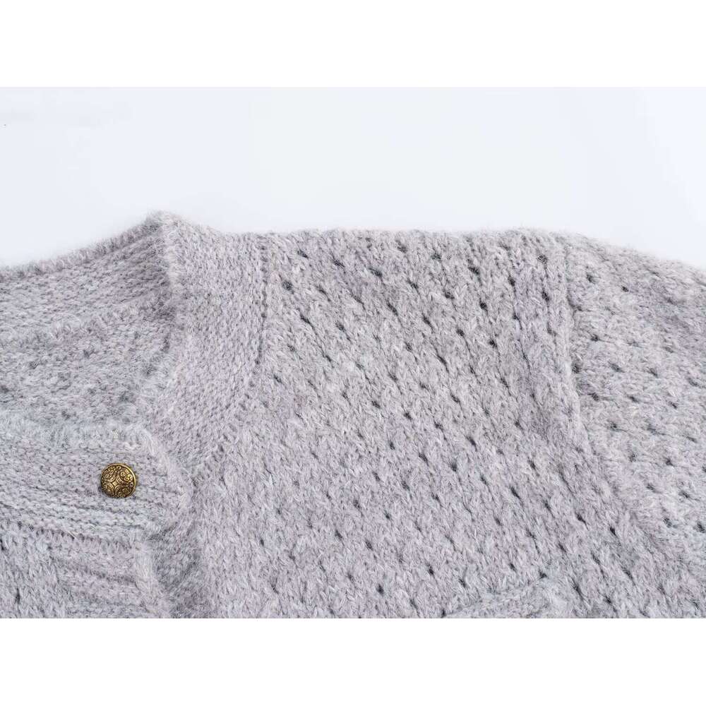 DHEssentials 2025 Autumn New French Style Loose Versatile Pocket Knitted Cardigan Sweater Jacket