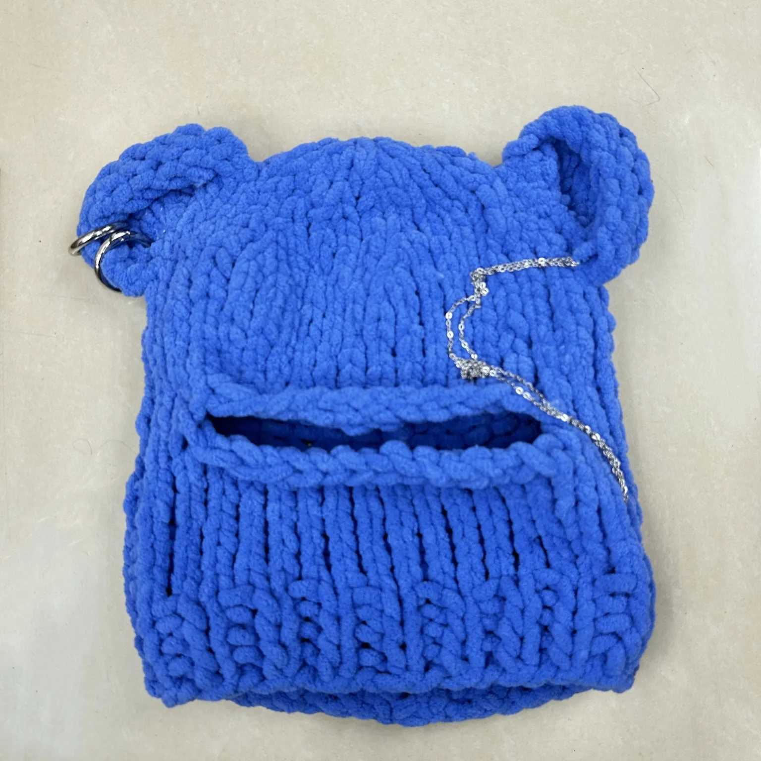 Bear Ears Crochet clava Wen Handmade Chain Circ Knitted Hat Party Chenil Mask Warm Beanies Ear Protection Sklies G250910