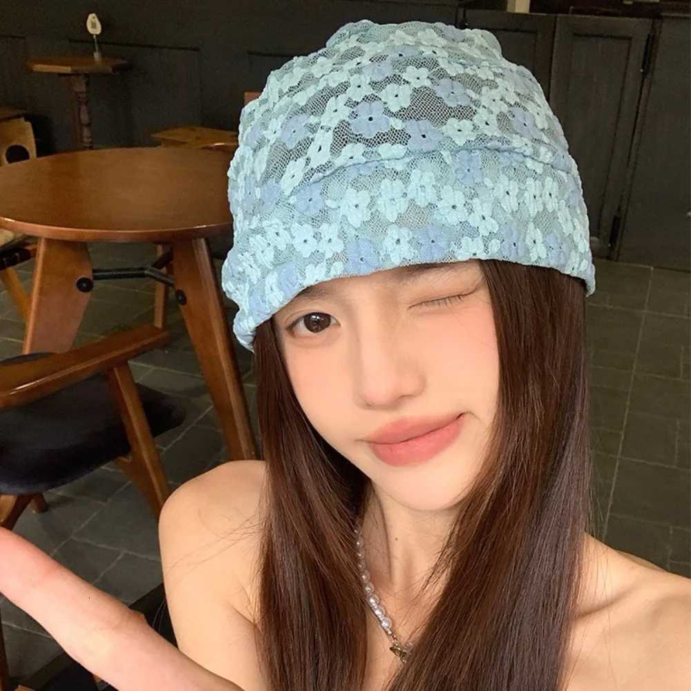 Sweet Flower Lace Plover Hat Hollow Mesh Beanies Hat Pi Big Sunscreen Spring and Summer G250910