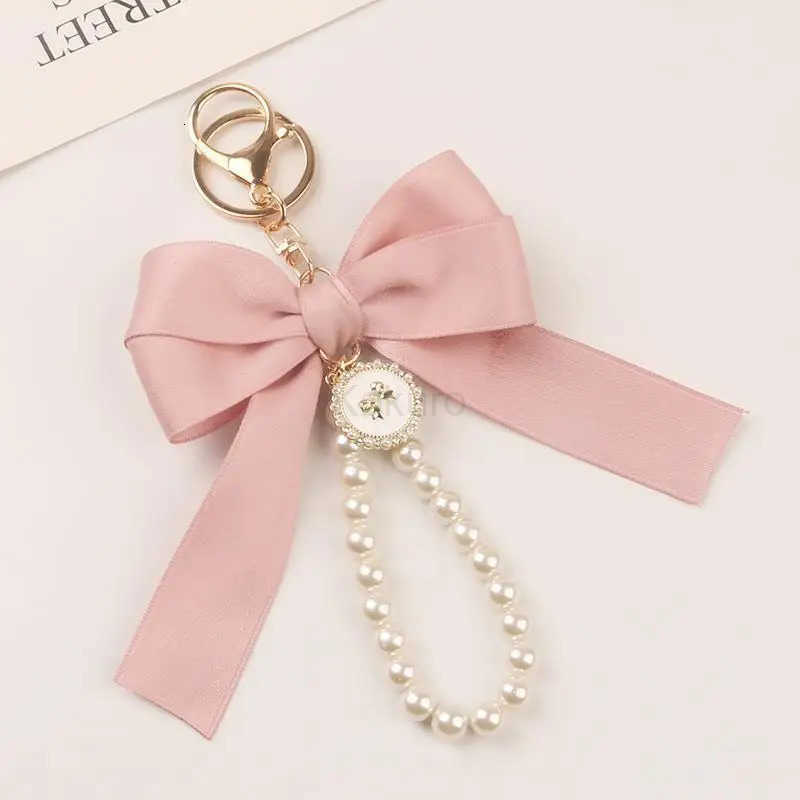 Fashion Large Bowknot Ribbon Pearl Key Chain Womens Multicolor DIY Key Pendant Hanging Ornament Sweet Bag Accessories M250912