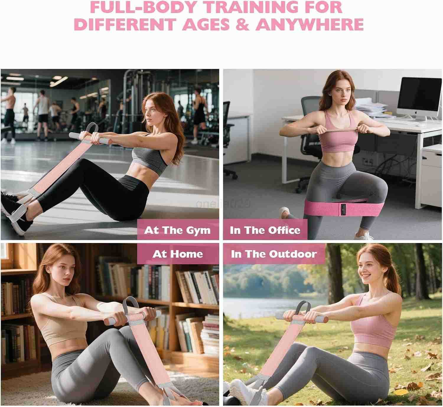 Fitness Resistance Band with Handles NonSlip Pedal 150lb Fabric Exercise Bands Yoga Starter Sets Sit Up Pull Rope for Full Body Strength Training Stre