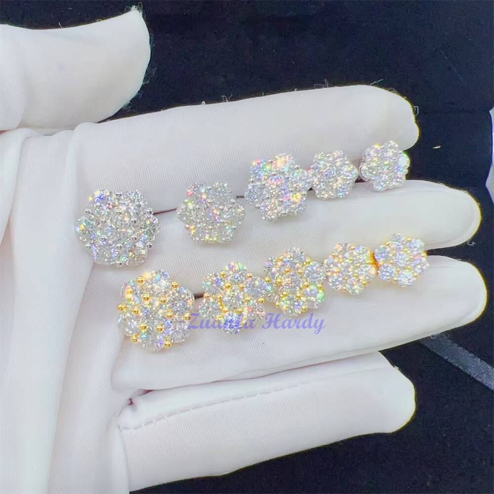 Hot Selling Pass Diamond Tester 925 Silver Round Cluster Earrings 8mm 12mm 15mm VVS Moissanite Stud Earring