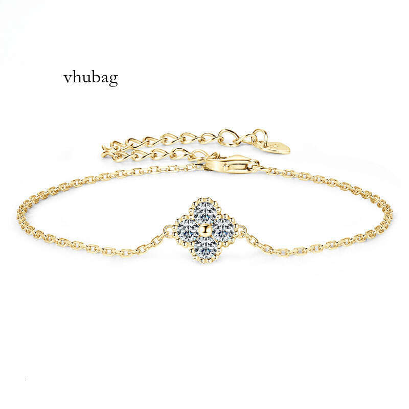 Moissanite Jewelry With Certificate Sterling Sier Clover Four-leaf Flower Adjustable Chain Bracelets for Women