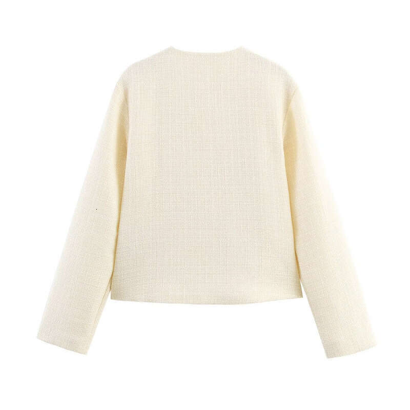 DHEssentials 2025 Autumn New Women's Clothing Irregular Button Decoration Little Chanel Style V-neck Jacket Short Top