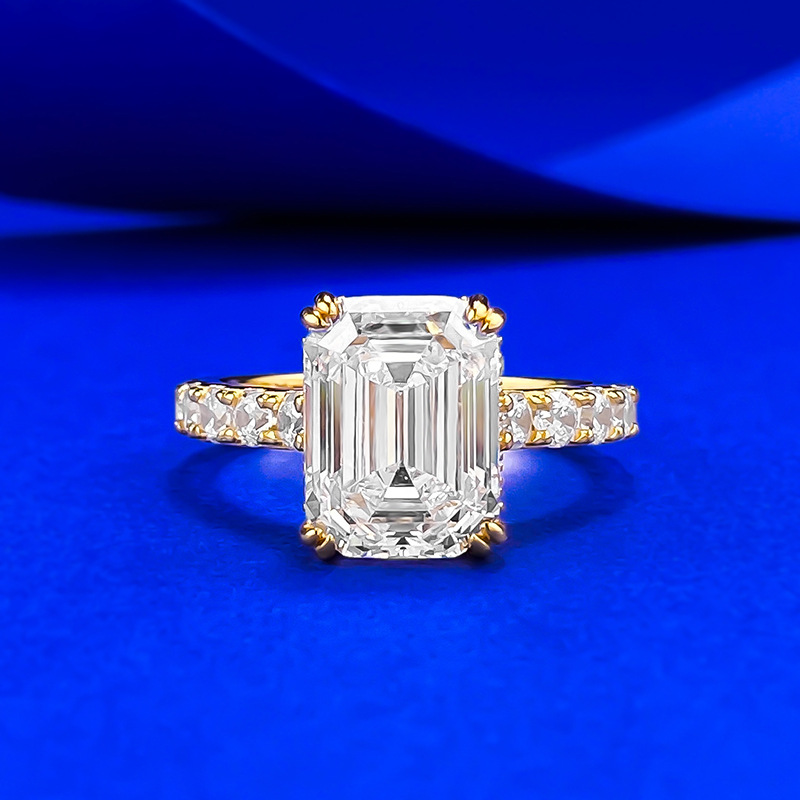 Choucong Ins Top Sell Wedding Rings Luxury Jewelry Genuine 100% 925 Sterling Silver Emerald Cut Lab Moissanite Diamond Gemstones 18K Gold Party Women 