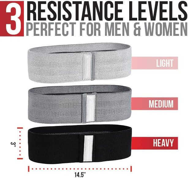Fitness Hip Booty Bands 3 Levels of Resistance NonSlip Fabric for Squats Lunges ButtGlutes Includes Free Carrying Bag W250912
