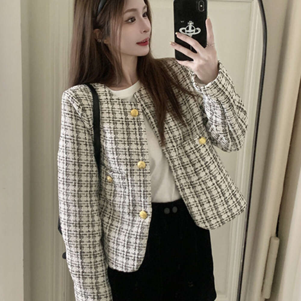 DHEssentials 2024 New Chanel-Inspired Women's Autumn Plaid Loose Socialite Style High-End Fashion Long Sleeve Jacket