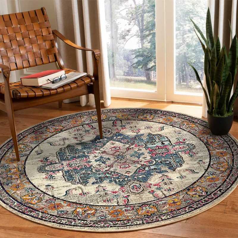 Vikama Crystal round boho living room carpet ethnic style full cover bedroom study floor mat home rocking chair nonslip carpet C250912