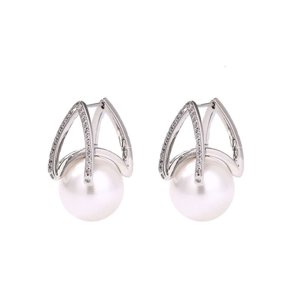 Zhen Duo Ma Gray Water Drop Horshoe Pearl Pendant Earrings for Women, Chen Shu Same Style, Light High-end Stud Earrings, Cool and Elegant Ear