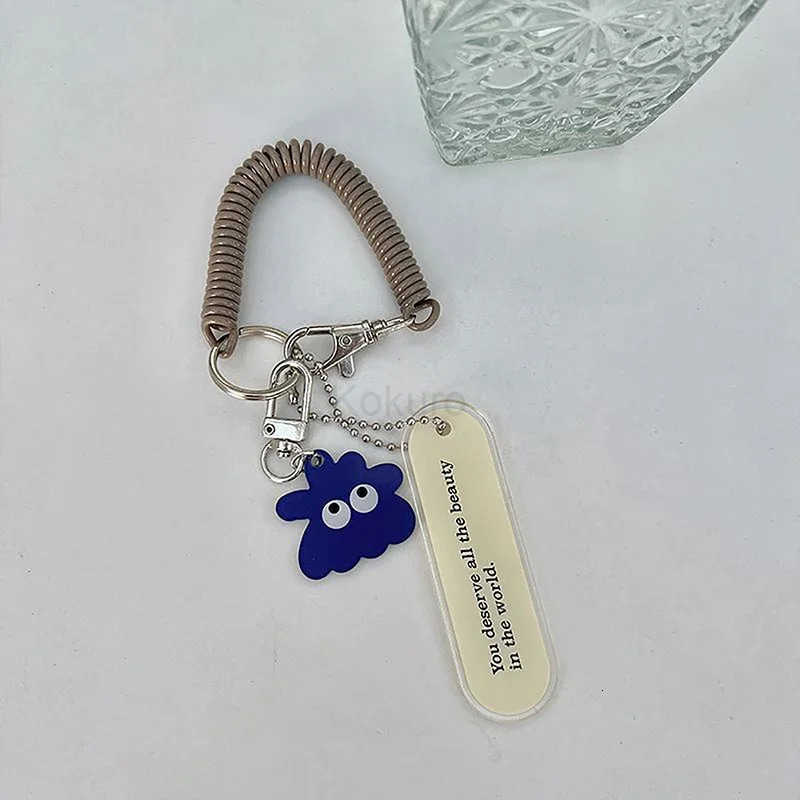 Cute Little Monster Acrylic Keychain AntiLoss Spring Rope Pendant Fashion Bag Decoration Accessories Backpack Hanging Charms M250912
