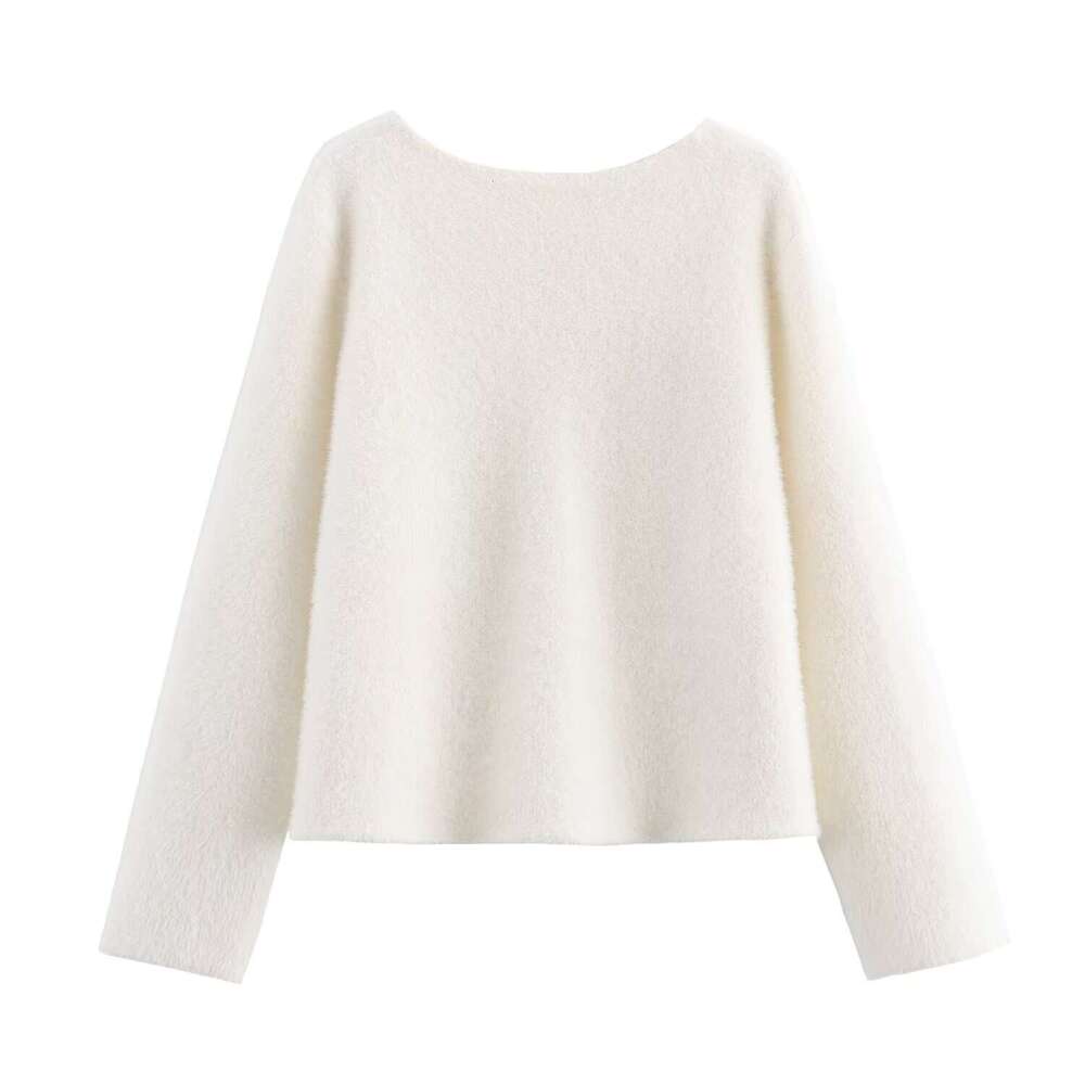 DHEssentials 2025 Autumn New French Style Small Chanel Multi-Button Pearl Button Imitation Mink Fur Long Sleeve Knitted Sweater Coat