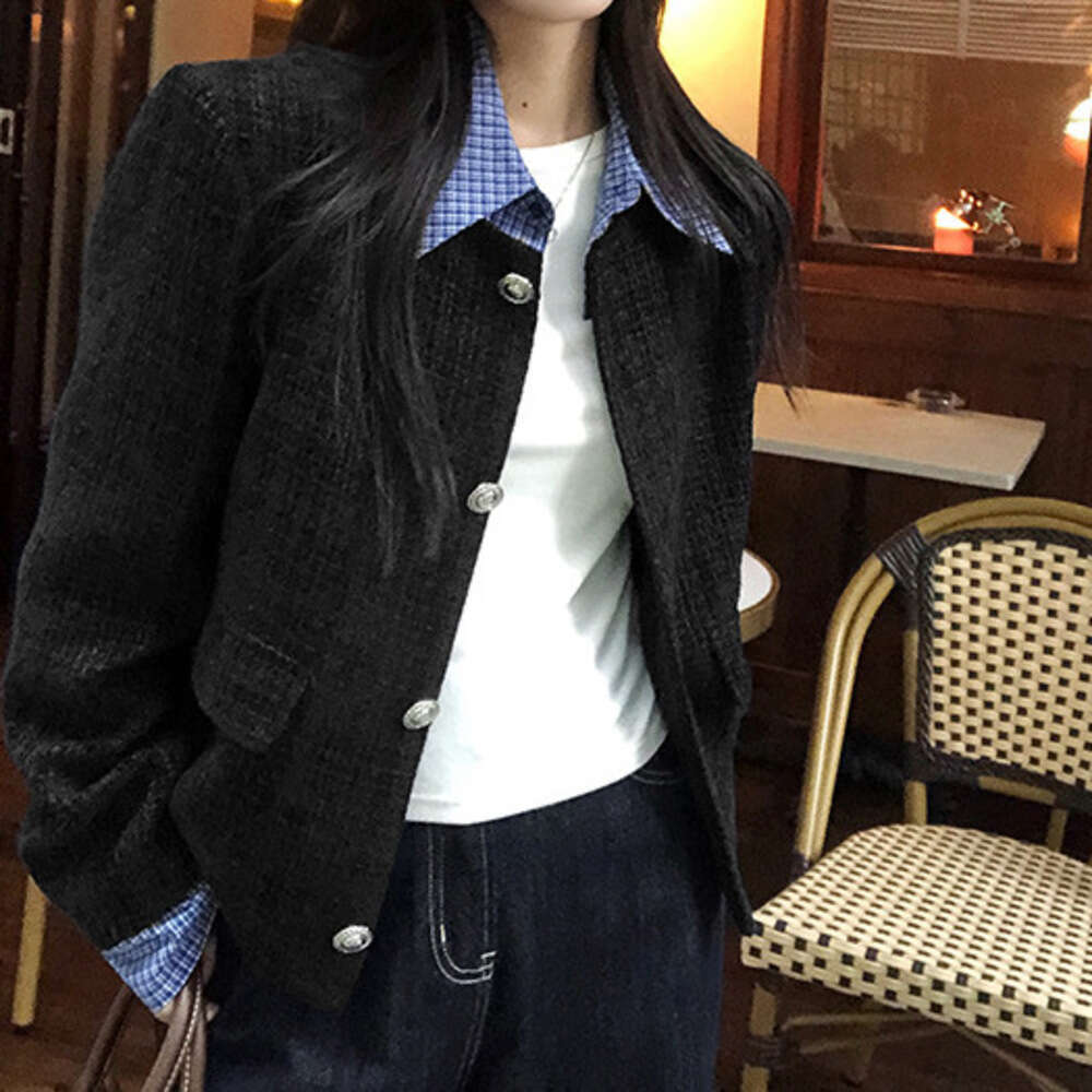DHEssentials 2025 Autumn New Loose Casual College Style Women's Elegant Commuter Lapel Fake Two-Piece Chanel-Style Jacket