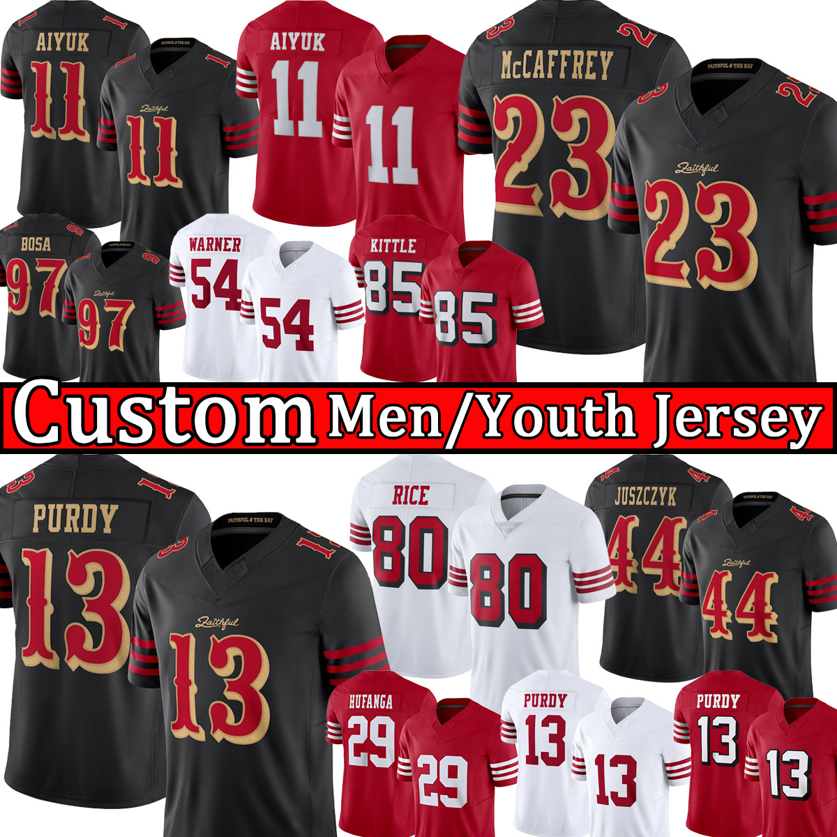 Christian McCaffrey SanFranciscos49ers Deebo Samuel Sr Football Jerseys George Kittle Brock Purdy Nick Bosa Jerry Rice Talanoa Hufanga Fred Warner Men 49