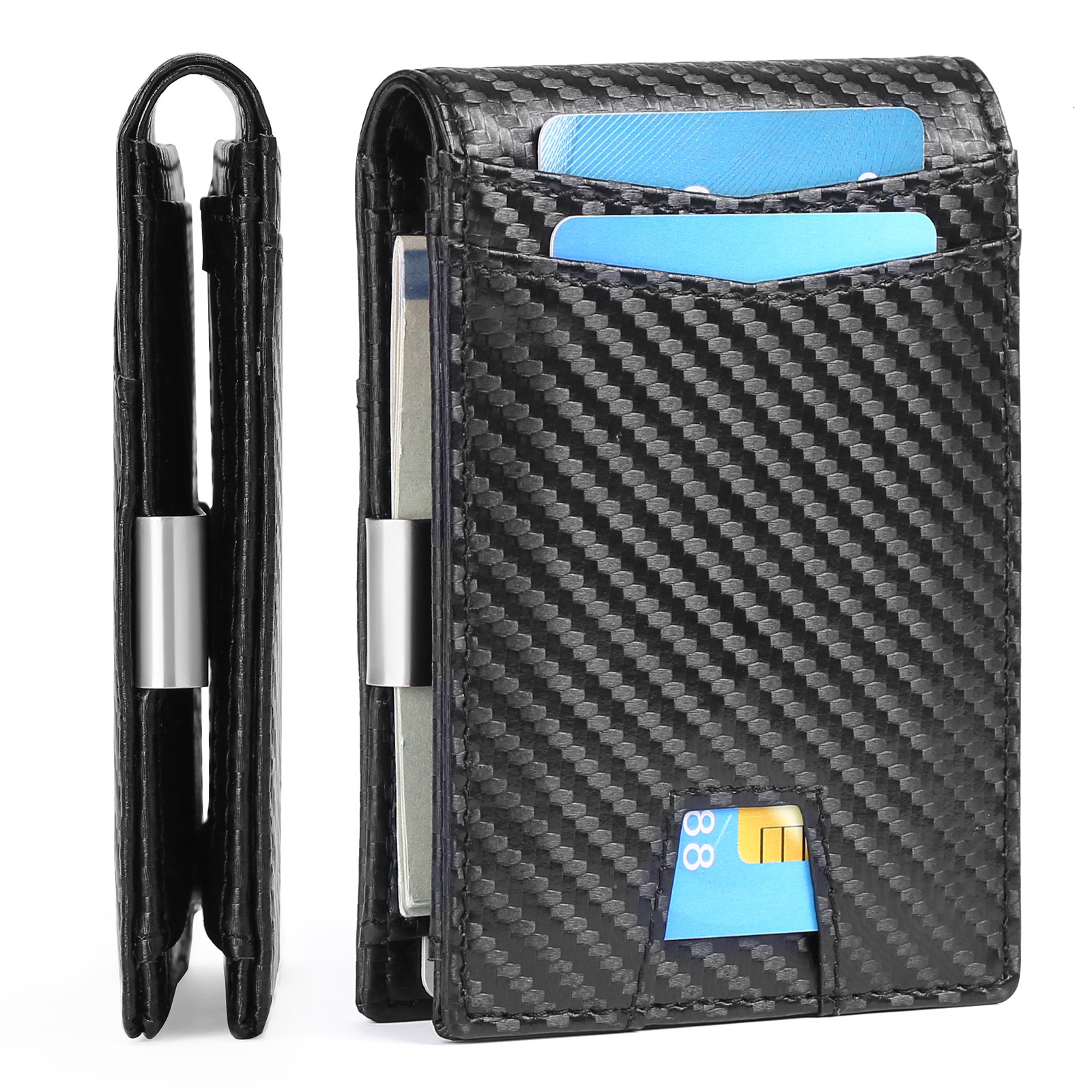 New Men's Ultra-Thin Simple Casual RFID Dollar Clip Carbon Fiber Card Holder Wallet ddmymoon