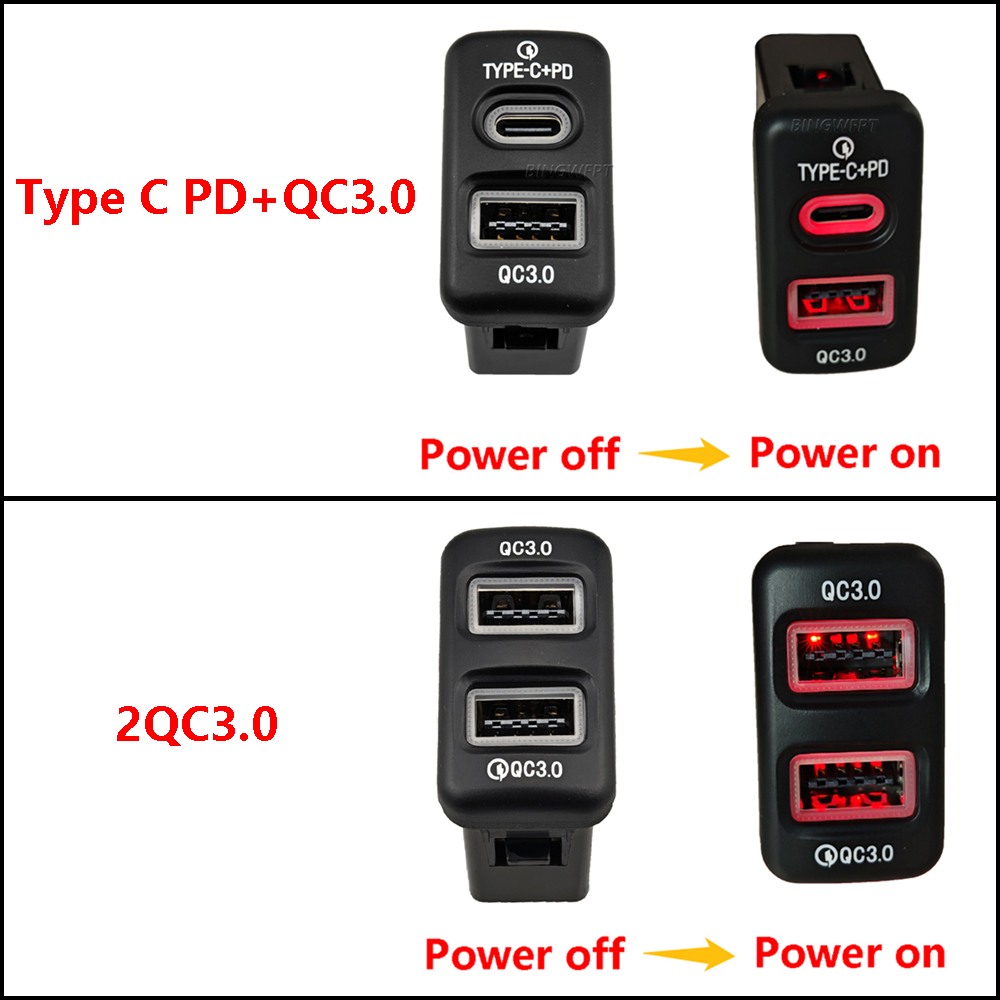 1PC Car Charger Fast Charger Type-C PD USB QC3.0 Socket Power Adapter Suitable For Old Toyota