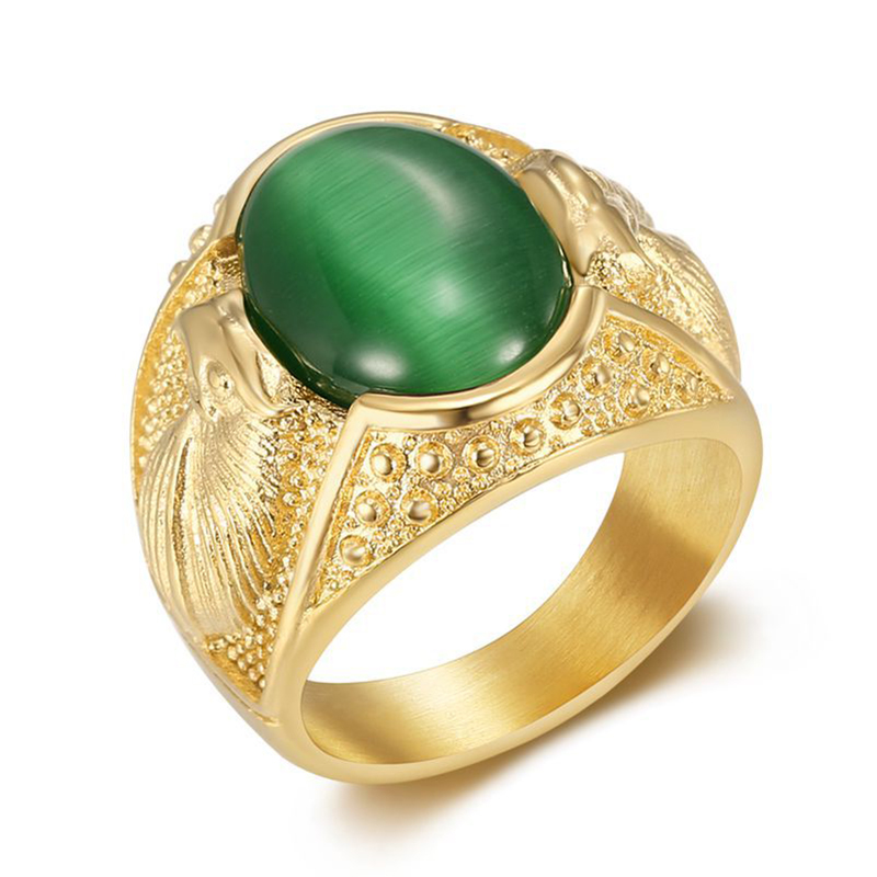 Hip Hop Retro Opal Stones Casting Eagle Ring Stainless Steel Finger Solitaire Ring Jewelry