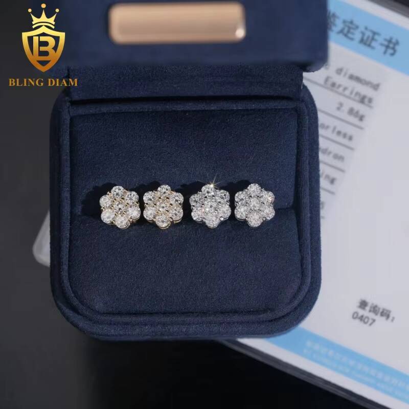 New Style 6105mm Flower Cluster Moissanite Earrings 925 Sterling Silver Moissanite Lab Diamond Screw Back Earrings