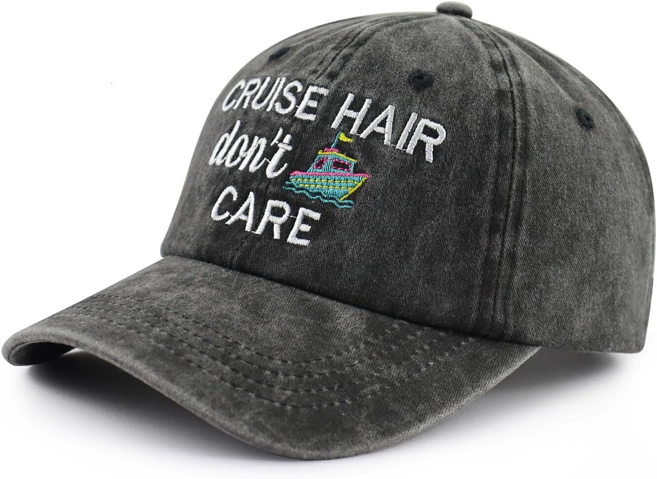 Cruise Hair Don't Care Hat for Men Women, Funny Adjustable Cotton Embroidered Captain Sailing Baseball Cap