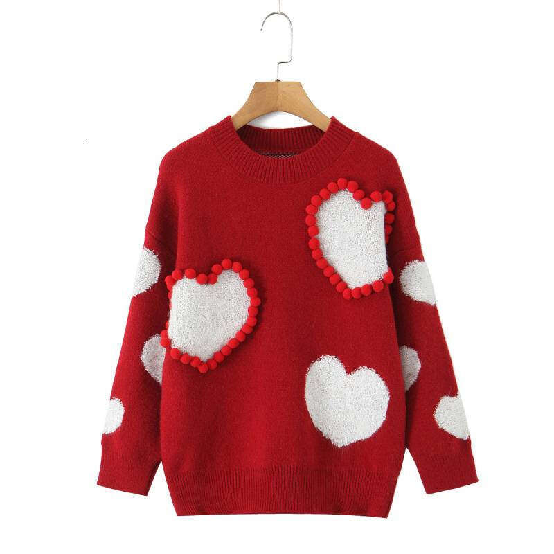 DHEssentials 2025 Autumn New Women's Fashion Trend Commuting 3D Heart Round Neck Pullover Sweater