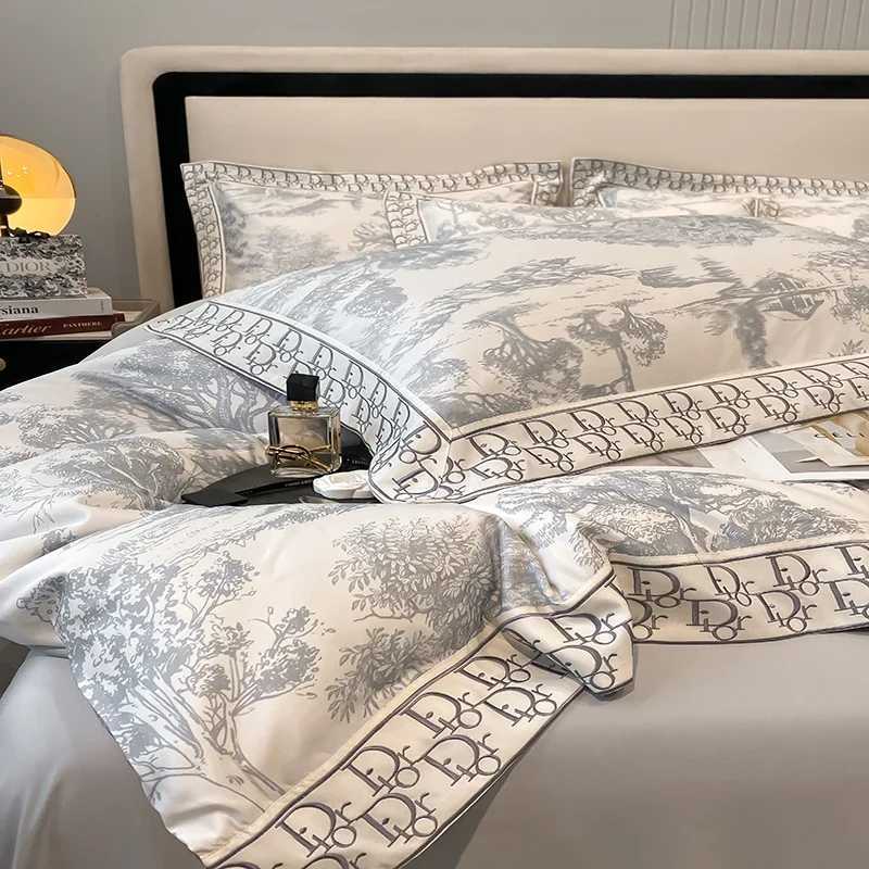 4pcsset Light Luxury Style 100s Bed Sheet Pure Cotton Quilt Cover Matt Highend Printing Super Soft Bedding Set Twin Queen Size C250912