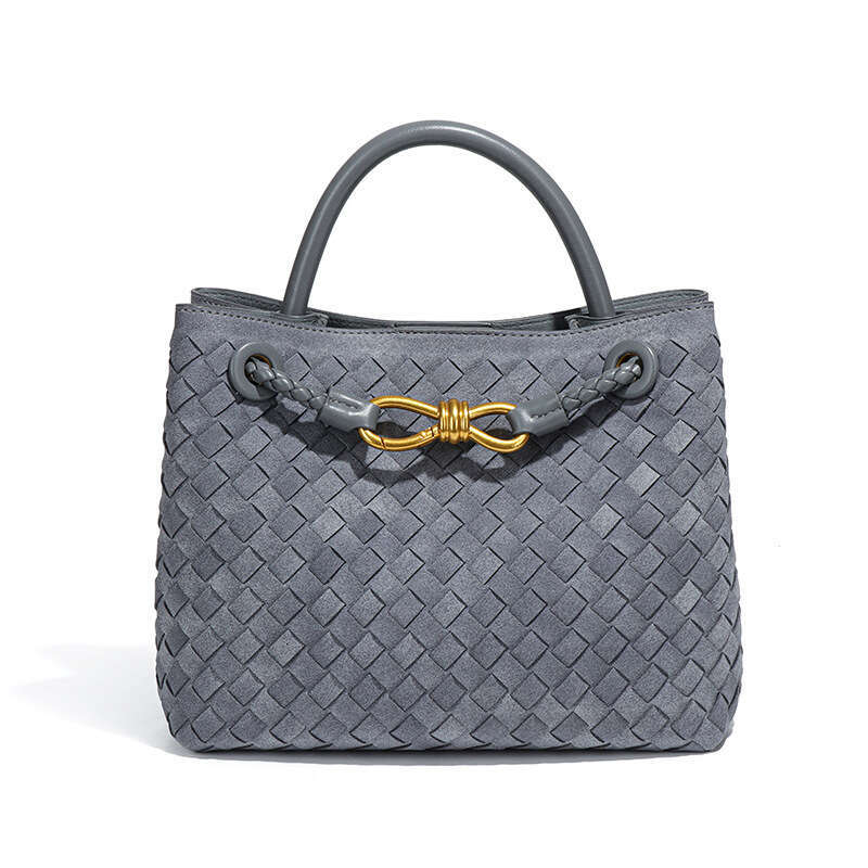 Spring and Summer New Suede Metal Buckle Woven Commuting Shoulder Crossbody Handheld Tote Square Hand Bag