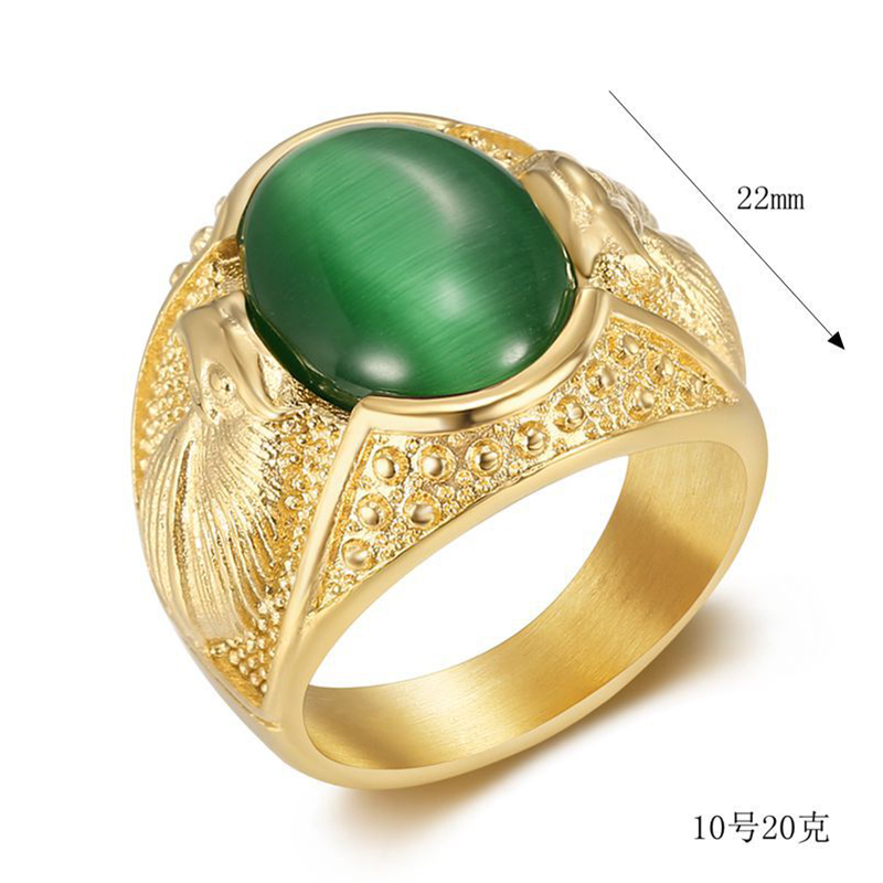 Hip Hop Retro Opal Stones Casting Eagle Ring Stainless Steel Finger Solitaire Ring Jewelry