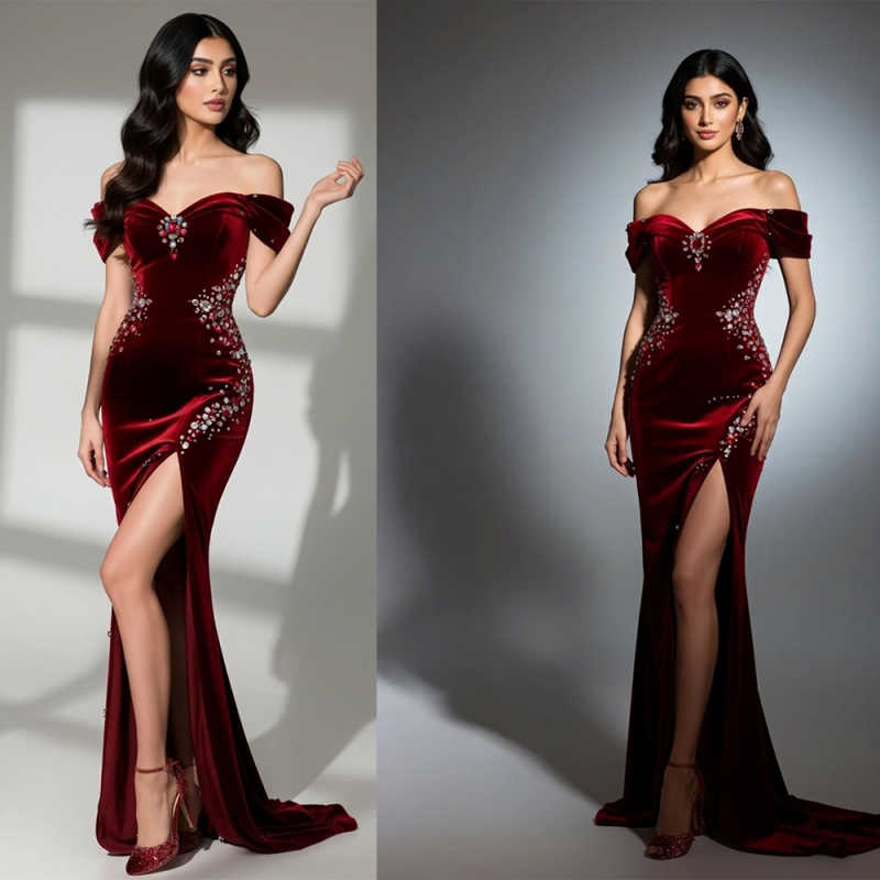 Customized Mermaid Evening Dresses Sleeveless Off-Shoulder Rhinestone Women Prom Special Occasions Dresses