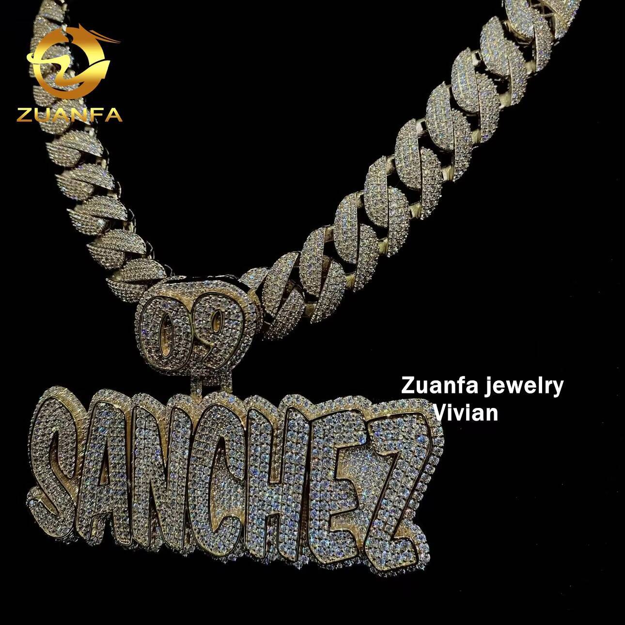 2025 Moissanite Sterling Silver 925 Fine Jewelry Custom Iced Out VVS Moissanite Diamond Hip Hop Chain Letter Pendant