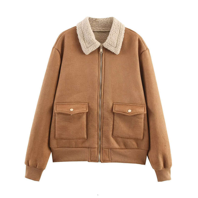 DHEssentials 2025 Autumn Winter New Women's Commuter Style Shearling Double Pocket Jacket Coat