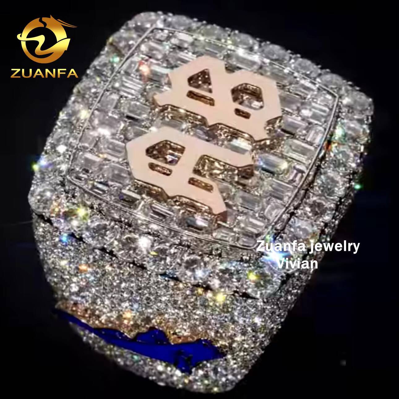 Iced Out Fashion Rapper Hip Hop Fine Jewelry Sterling Silver 925 VVS Miossanite Diamond Letter Ring for Men