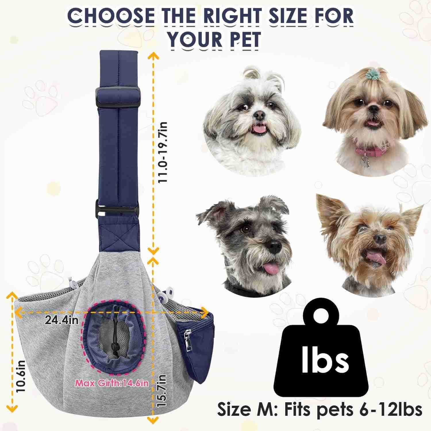 Dog Carrier Sling Puppy Carrier with Window and Storage Pocket Fits up to 12lbs Dog Sling with Thick Adjustable Shoulder Strap and Safety Leash Pet Ca