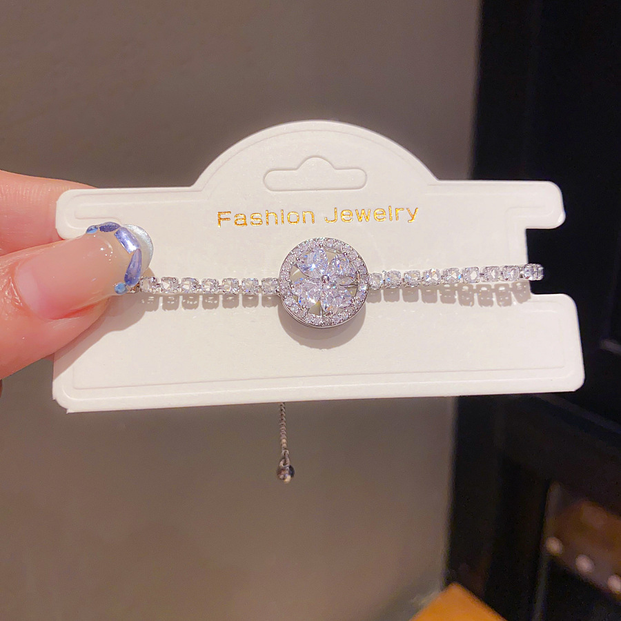 Silver - Toned Bracelet With Circular Crystal Cluster And Rhinestone Chain Delicate Daily & Luxe Jewelry Gift For Her Sophisticated And Sparkling Acce