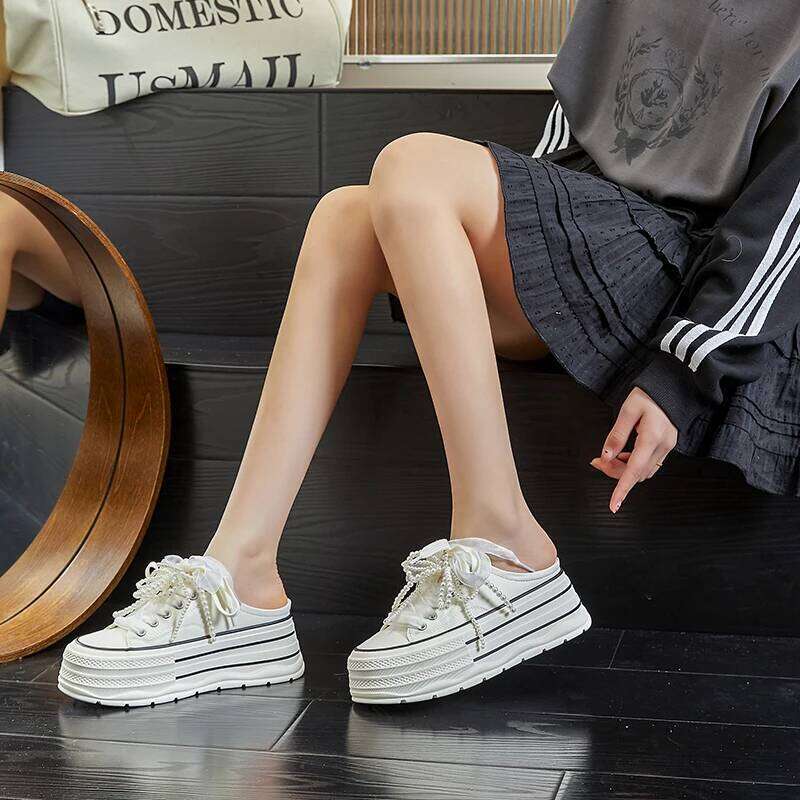 AUTUSPIN 5.5Cm Women Cover Toe Leisure Slippers Fashion Beards Slides Recycled Cowhide Soft Woman Mules Shoes Outdoor Tide