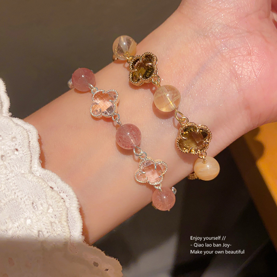 Silver - Toned Bracelet With Clear Crystal And Clover Charms Delicate Daily & Chic Jewelry Gift For Her Dainty And Fashionable Accessory