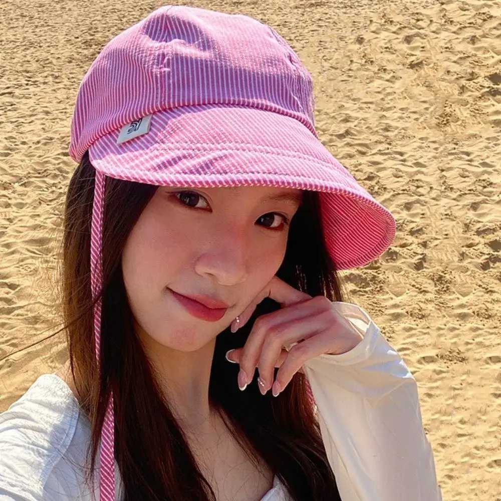 2025 Wens Summer Thin Quickdrying Sun Korean Stripe Sun Protection Fiing Outdoor Casual S Wide Brim Bucket Hat G250910