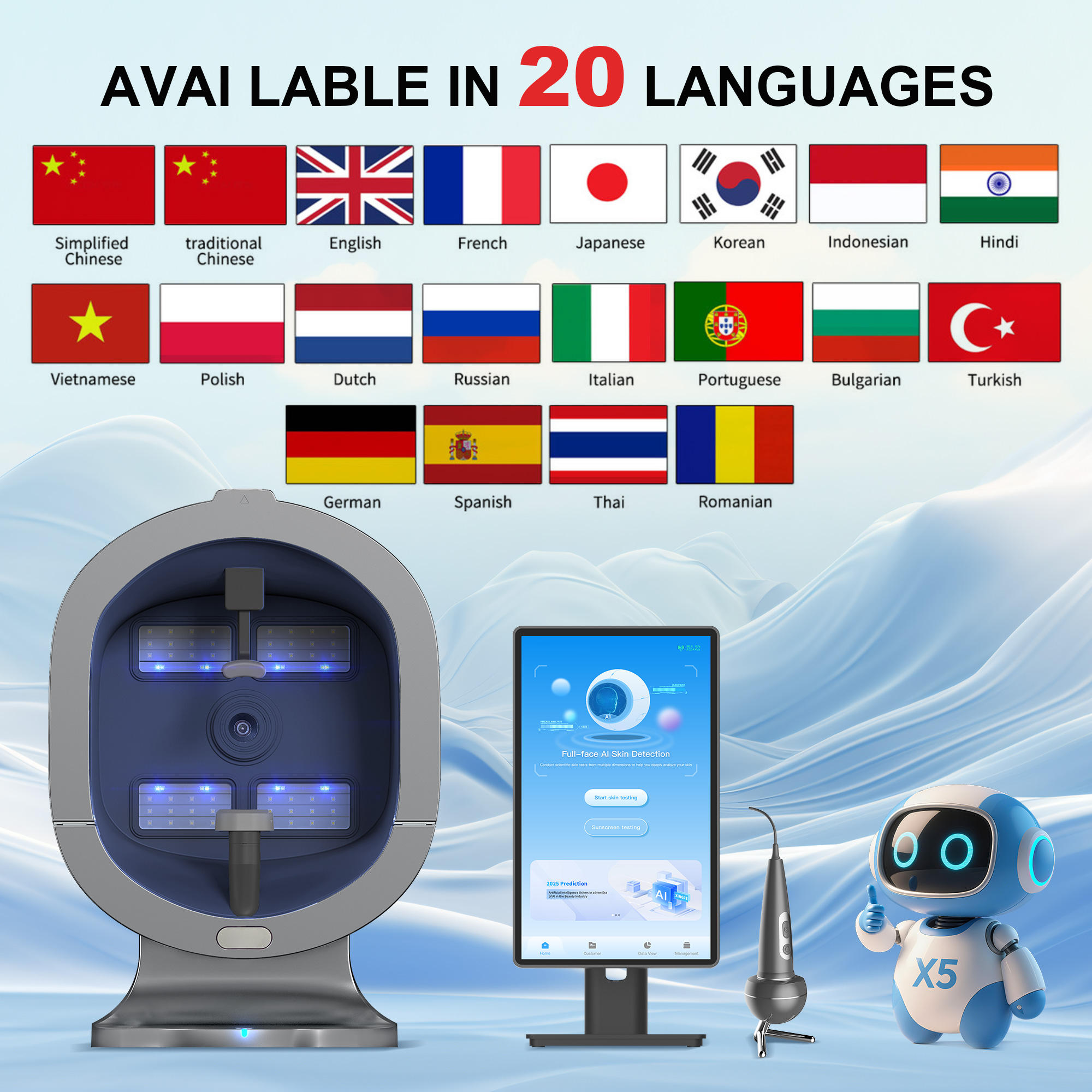 Facial Skin Analyzer 15.6 Inch X5 Pro Skin Image Analyzer AI Face Skin Diagnostics Aging Prediction Analysis With Hair Scalp Analyzer Machine