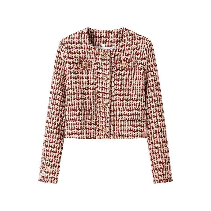 DHEssentials 2025 Spring New French Style Chic Fashionable Houndstooth Short Jacket + Low Waist Skirt Set