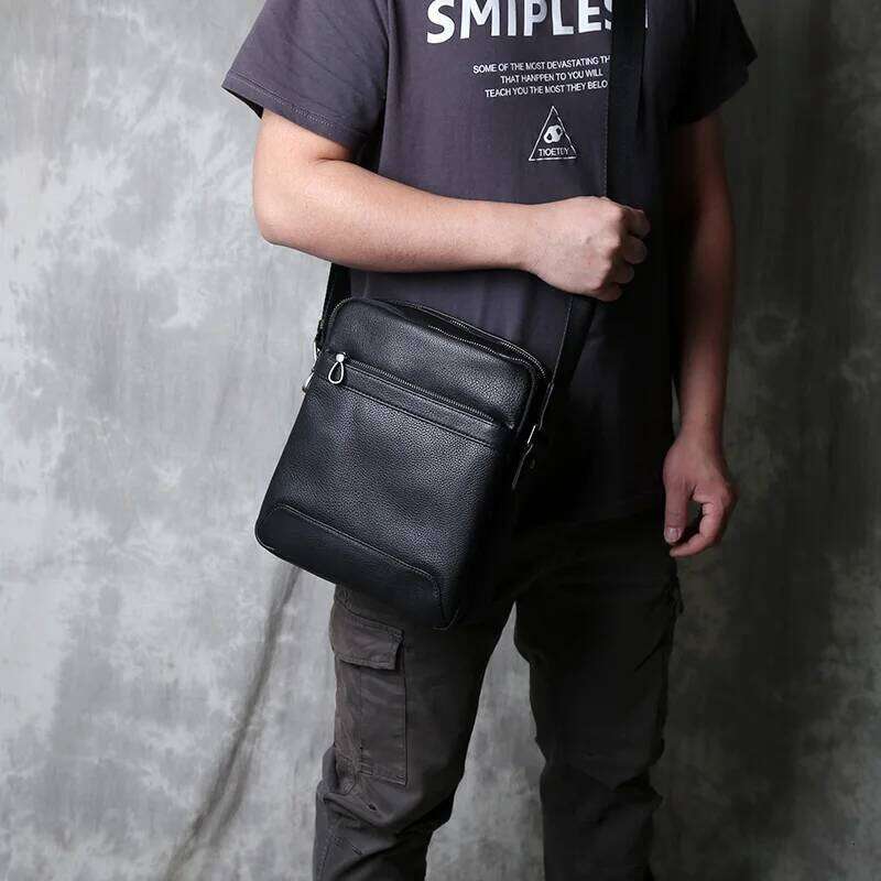 JLFGPJ News Genuine Men's Vertical Shoulder Top Layer Leather New Solid Color Casual And Versatile Messenger Bag