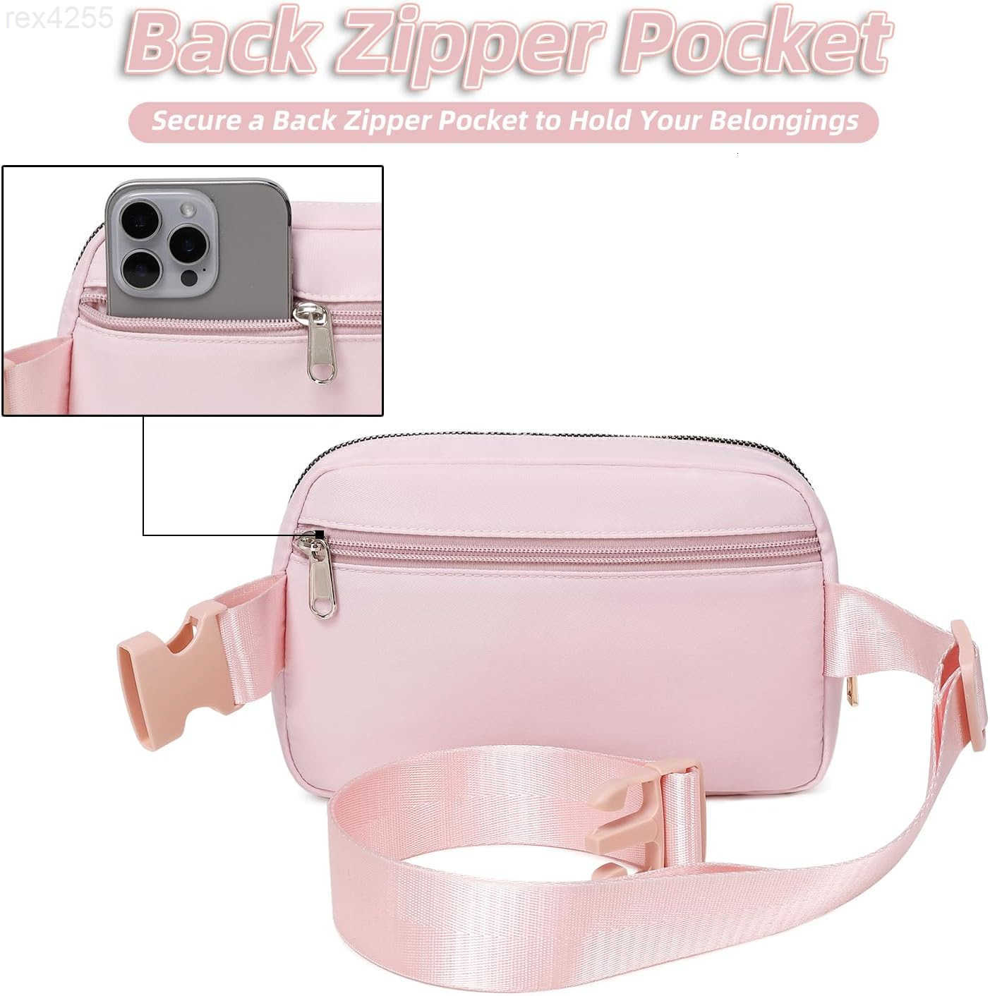 Crossbody Belt Bag for Women Large Capacity Waterproof Fanny Pack with Back Zipper Pocket Travel Waist Pack 55x82 inches PinkW250912
