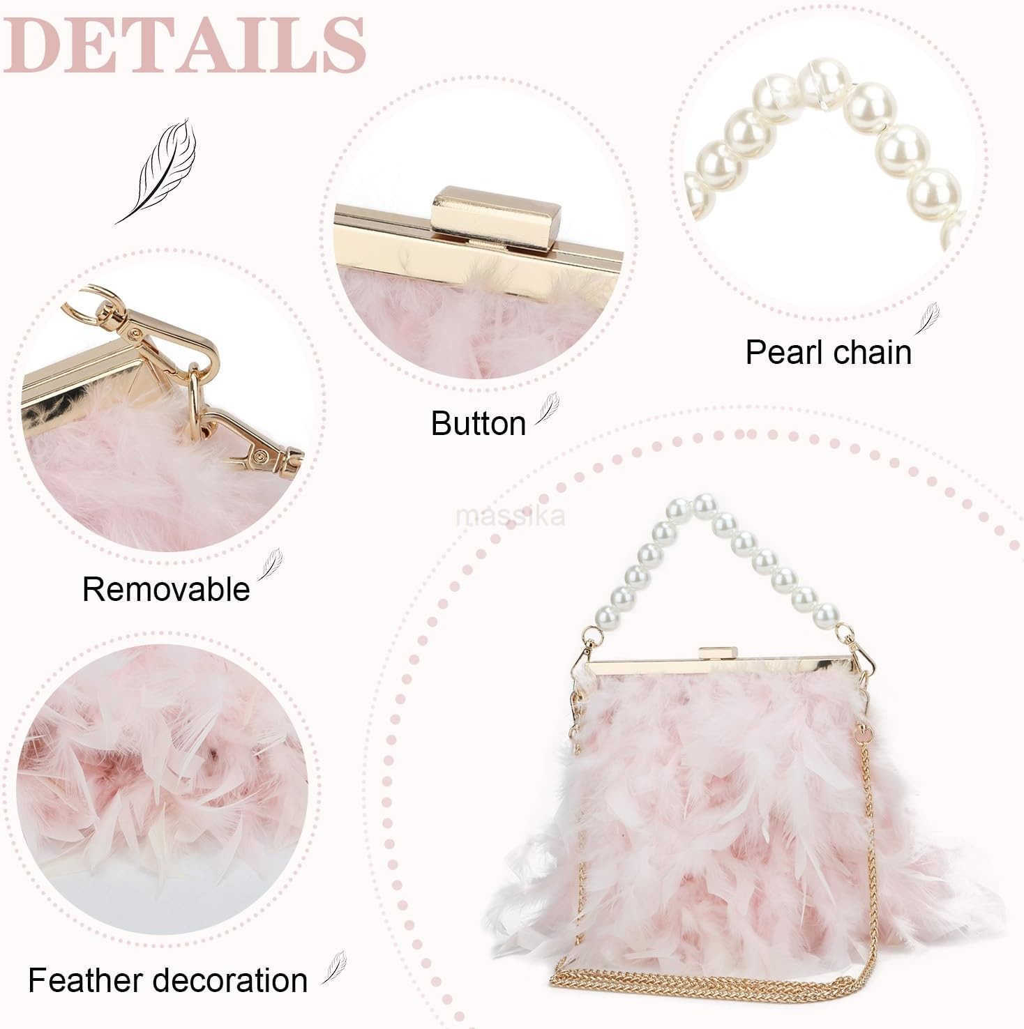 Women Feather Clutch Purses Fluffy Feather Evening Handbags for Wedding Banquet Party M250912